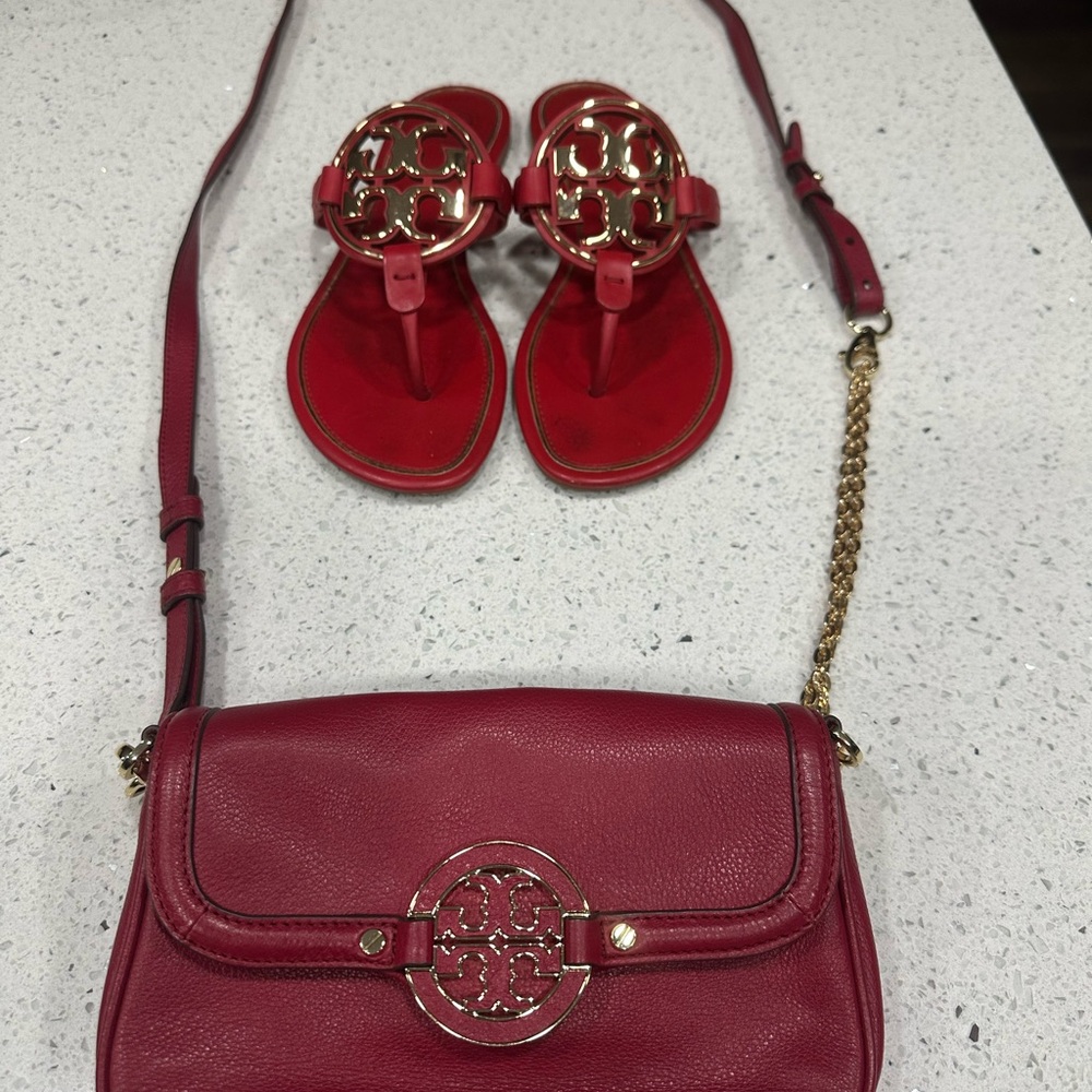 Tory Burch Red Sandals and Crossbody Bag Set